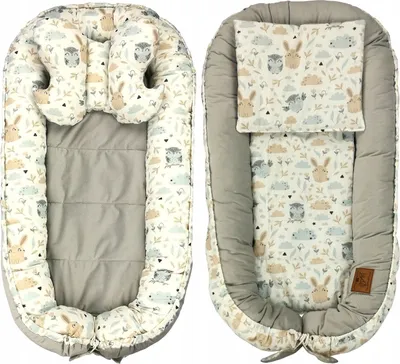 Produktbild von PAMEK® Baby Nestchen 90x50cm bis zu 9 Monaten (7 teiliges KOMPLETT - SET, inkl. BABYHORN) - gesteppt - sehr weiches Material, Kokon zum schlafen und spielen