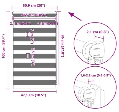 Productafbeelding van vidaXL Zebra-rolgordijn, 50,9 x 100 cm, stofbreedte 46,7 cm, zwart