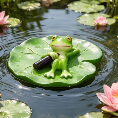 Froschfigur auf Seerosenblatt, wetterbeständig, Harz, 10x4 cm