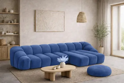 Productafbeelding van Kaiser Möbel Hoekbank, modulaire L-vorm, veloursstof, blauw (tintenblauw), rechts, model CROISSANT XL