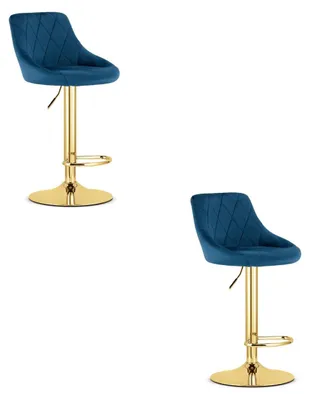 Image de Lot de 2 tabourets de bar Kast en velours bleu et or
