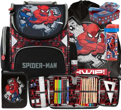 Produktbild von 5tlg Spiderman Schulranzen set Rucksack Federtasche Sportbeutel Trinkflasche Brotdose