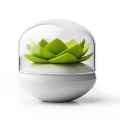 Produktbild von Wattestäbchenspender Lotus Blume weiß grün Wattestäbchenhalter ca. Ø 8x8cm hygienisch