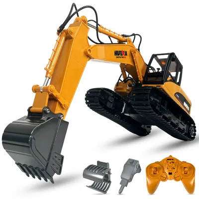 Produktbild von Huina 1535-1 RC-Bagger 1:14 – 15CH, Wechselwerkzeuge, Licht & Sound, Ferngesteuertes Baufahrzeug