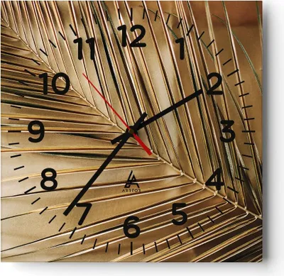 Produktbild von Wanduhr - Quadrat - Glasuhr - Blatt Gold Pflanze - 30x30cm - Schleichendes Uhrwerk - Lautlos - zum Aufhängen bereit - Dekoration Modern - Wanddekoration aus Glas - C4AC30x30-5041