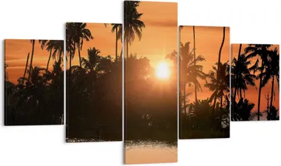Produktbild von Bild auf Leinwand - Leinwandbild - Palme Fluss Sommer - 125x70cm - Wand Bild - Wanddeko - Leinwanddruck - Bilder - Kunstdruck - Wanddekoration - Leinwand bilder - Wandkunst - EA125x70-3894