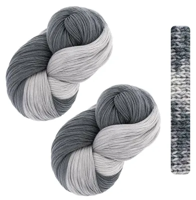 Productafbeelding van Merinowol met kleurovergang, geschikt voor breien, 2x250 gram, 70% scheerwol, 30% polyester, grijs-zwart