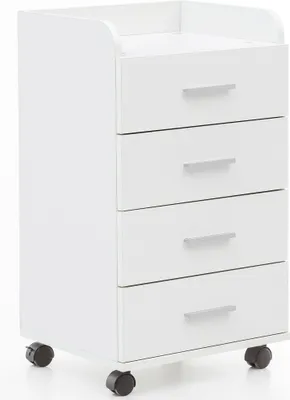Produktbild von Rollcontainer WL5.748 40 x 70,5 x 33 cm Weiß | Schreibtisch-Container Rollschrank 4 Schubladen | Moderner Schubladencontainer mit Rollen | Standcontainer Bürocontainer Beistellcontainer