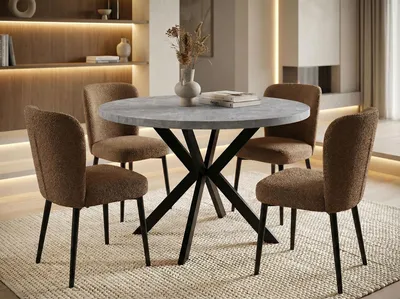 Produktbild von Runder Ausziehbarer Esstisch - Loft Style Tisch mit Metallbeinen - 100 bis 180 cm - Industrieller Tisch für Wohnzimmer - Spacesaver - 100 cm - Grauer Beton
