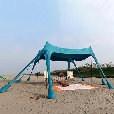 Produktbild von Strandzelt, Sonnenschutz Strand, großes Outdoor-Sonnenschutzzelt für 6 bis 8 Personen, UV-Schutz für Strandcamping, Angeln und Picknick (Blau)