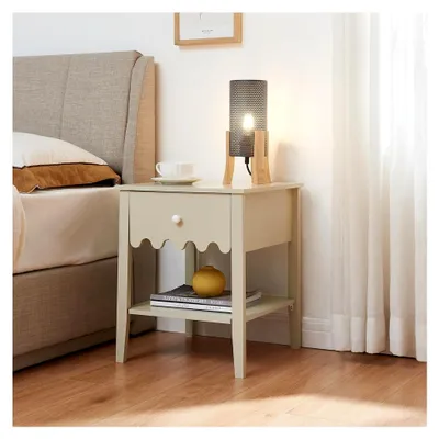 Produktbild von Nachttisch Luspoo mit Schublade und Wellendesign, 50 x 40 x 40 cm, Cremeweiß