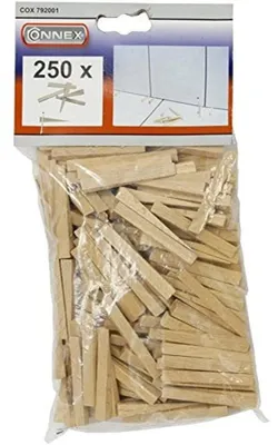 Produktbild von Fliesenkeile Fliesenkreuz Verlegehilfe - Set mit 250 Stück - Buchenholz - Beige