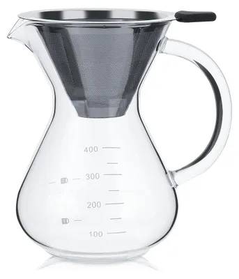 Kaffeekanne 400 ml, Glas, Handaufguss, mit Untertasse