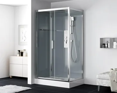 Produktbild von SAT Duschbox Komplettdusche Sicherheitsglas mit Schiebetür 80x120cm Inkl. Duschwanne und Duschsystem, Chrom