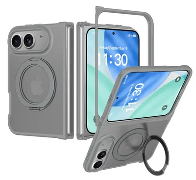 Produktbild von Magnetisch Hülle für iPhone Duo mit Ringhalter Ständer, Transluzente Matt Rückseite Stoßfeste Handyhülle Grau