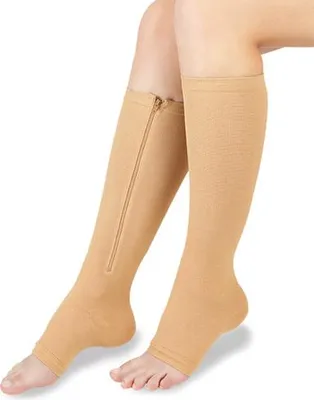 Produktbild von Kompressionskniestrümpfe mit Reißverschluss - hautfarben L/XL