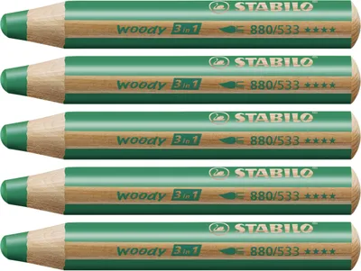 Immagine prodotto di Matita colorata, acquerello e pastello a cera - STABILO woody 3 in 1 - confezione da 5 - verde scuro