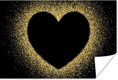 Produktbild von MuchoWow® Poster Goldenes Herz auf schwarzem Hintergrund 180x120 cm - Fotoplakat