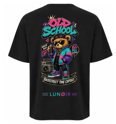 Produktbild von Damen Oversize T-Shirt Schwarz XS – Bedrucktes Shirt mit Retro Motiv aus Baumwolle – LUNØIR ©