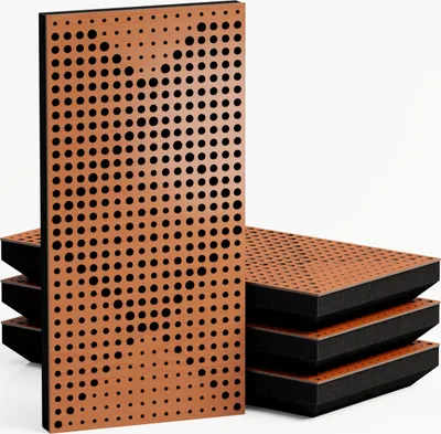 Zdjęcie produktu dla 4-pak - Wąski panel akustyczny pochłaniający dźwięk | 50 x 25 cm | model-grubość-kolor: (WILDS - 33 mm | wiśnia]