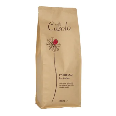 Produktbild von Caffè Casolo Espresso ganze Bohne 1kg aromatischer und EM-Espresso nach Vorbild italienischer Kaffeekultur achtsam geröstet
