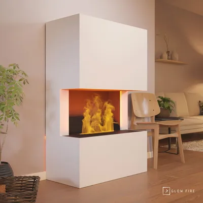 Produktbild von GLOW FIRE Elektrokamin 'Tucholsky 3-sided ' | Wasserdampf Kamin mit OMC 500 ohne Holz in weiß | HxBxT: 140x90x45 cm