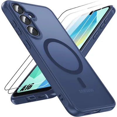 Image de Coque et 2 Verres Trempés pour Samsung Galaxy A16 5G/4G avec Cercle Magnétique Protection Caméra - Bleu Marine