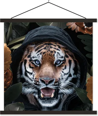 Produktbild von MuchoWow® Textilposter Tiger - Kleidung - Blumen 90x90 cm mit schwarzem Rahmen - Magnetisches