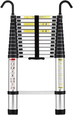 Image de STANEW Échelle Télescopique 3,8M en Aluminium Bricolage Pliable, Accoudoir Amovible, Extensible Unique Droite Multi-Fonction Ladder,Charge Max 150kg