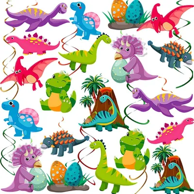 Produktbild von Hängeschlaufen Dinosaurier-Party 48 Stück Spiraldekorationen Grün Gelb Rot