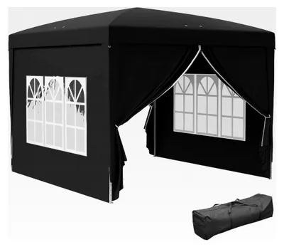 Produktbild von Pavillon ca. 3x3 m, wasserabweisend, stabil, winterfest, Pop-up Faltpavillon, UV-Schutz 50+, faltbares Partyzelt mit 4 Seitenteilen, Gartenpavillon für Camping und Garten, Schwarz