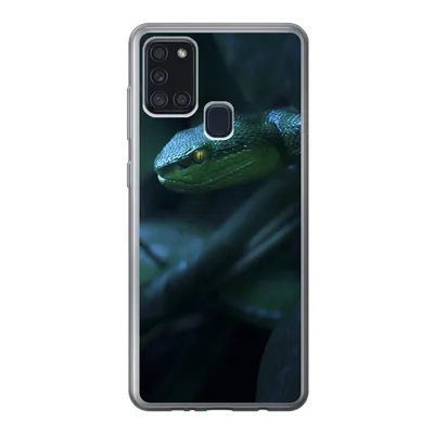 Produktbild von MuchoWow® Handyhülle Schutzhülle Hülle für Samsung Galaxy A21s Schlange - Makro - Holz Silikon Softcase Handy Hülle - Hartschale