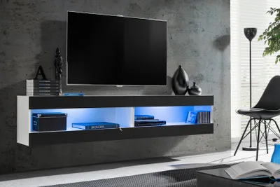 Produktbild von Komodee, Set, Möbel, Tivoli SET4, Weiß/Schwarz, Breite 200cm x Höhe 41cm x Tiefe 35cm, LED Blau, für Wohnzimmer, Schlafzimmer