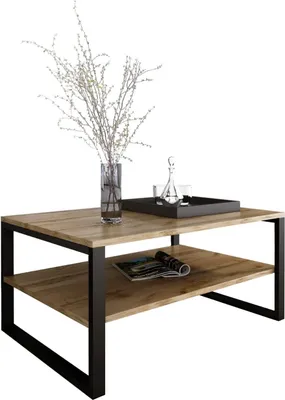 Produktbild von DESIGN MÖBEL Couchtisch BASIC – Rechteckiger Wohnzimmertisch mit Ablage & Metallbeinen, Industrial Stil