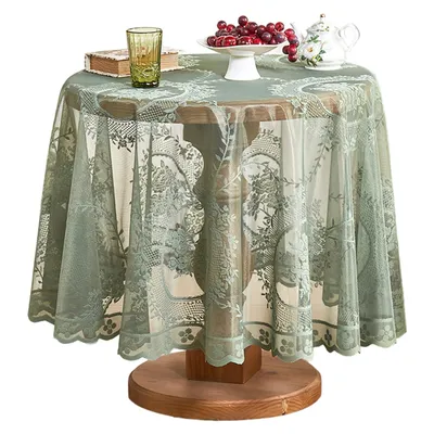 Produktbild von Spitze Tischdecke mit Rüschen, Vintage Tischdecke für Hochzeit Party, Grün Durchmesser 180cm