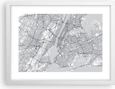 Produktbild von Gerahmtes Poster - Weißer Rahmen - Neu York Karte - 40x30 cm - Wand Bild - Wanddeko - Wandbilder - Kunstposter - Wandposter - Bilderrahmen - Bilder - Kunstdruck - Wanddekoration - P2WAA40x30-5039