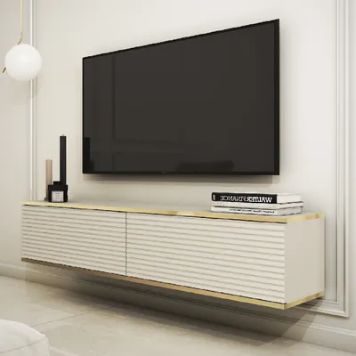 Produktbild von TV Lowboard Schrank Fernsehtisch ORO MDF 135 beige 135x30x32cm