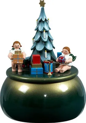 Produktbild von Spieldose Engel am Weihnachtsbaum ØxH 15x20cm NEU