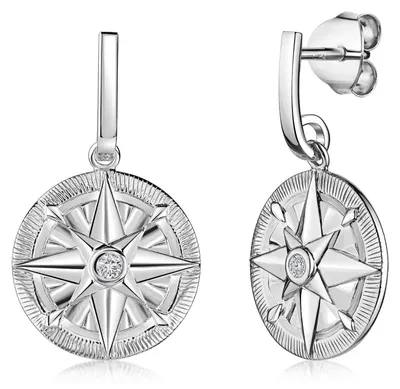 Produktbild von MATERIA by Matthias Wagner Kompass Ohrstecker mit Zirkonia 925 Sterling Silber rhodiniert mit Schmuckbox SO-342