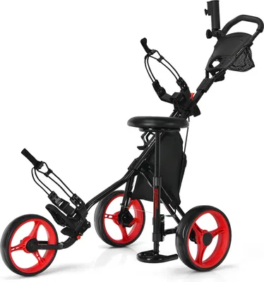 Produktbild von COSTWAY 3-kolesový golfový vozík s hydraulickým sedadlom, golfový vozík s úložnou taškou a držiakom na nápoje, tlačný vozík, golfový vozík, golfový vozík čierny