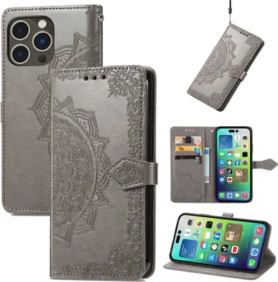 Produktbild von König Design Hülle kompatibel mit Apple iPhone 15 Pro Kunstleder Handyhülle - Handy Case Grau