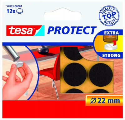 Obrázek produktu pro Kulaté plstěné kluzáky pro židle, stoly, pračky, nábytek, tesa 22 mm, 12 ks.