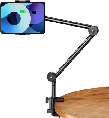 Imagen del producto de Soporte para tablet giratorio 360°, con ajuste de altura, compatible con tablets y smartphones de 4 a 12,9 pulgadas, y de diseño flexible