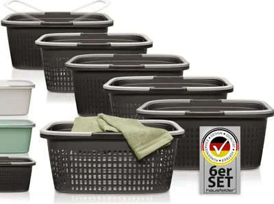 Produktbild von Wäschekörbe 6er Set, 3 xWäschekörbe + 3 x Wäschewannen Anthrazit, 35 l