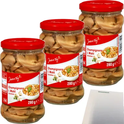 Produktbild von Jeden Tag Champignons I. Wahl Scheiben 3er Pack (3x314ml Glas) + usy Block