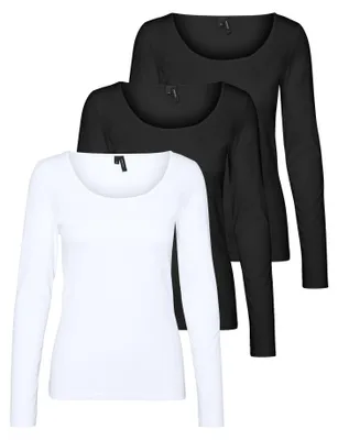 Produktbild von VERO MODA Damen VMMAXI My LS Soft UNECK NOOS 3-Pack, Black/Black & Bright White,