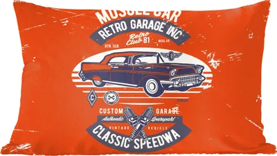 Produktbild von MuchoWow® Zierkissen Sofakissen Wohnzimmer Dekokissen 60x40 cm Auto - Orange - Oldtimer - Zitat - Kopfkissen - Polster mit Foto