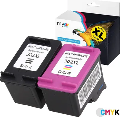 Two ink cartridges and their packaging are shown against a white background.