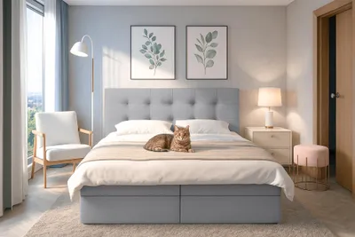 Produktbild von AX LIVING Boxspringbett Grau mit Bettkasten Belinai Bett 180x200 cm