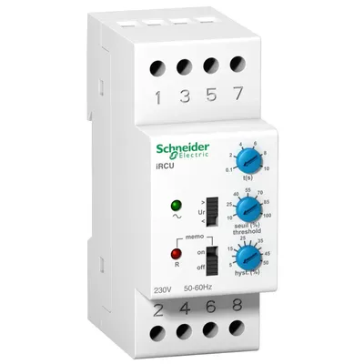 Image de Relais de contrôle de tension Schneider Electric iRCU, 8 A, 1 contact inverseur, 230 V CA 50/60 Hz A9E21182